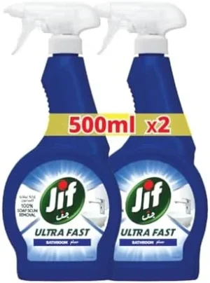 JIF Ultra Fast Cleaner Spray, for Bathroom, 100% soap & limescale removal, 500ml x 2
